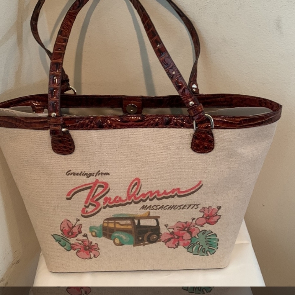BRAHMIN Pipa Collection Canvas Vintage Logo Print Brooke Tote Bag